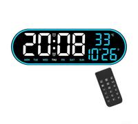 DQZRTUECA Orologio da Parete Digitale da 15 Pollici, Orologio Digitale a LED con Telecomando, Sveglia, Data e luminosità Regolabile, for casa, Camera da Letto, Cucina, Palestra e Ufficio(Blue)
