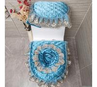 DQZRTUECA Set copriwater con coperchio e coprisedile in pizzo ricamato a fiori multicolore con cerniera(Blue)