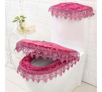 DQZRTUECA Set copriwater universale con fiori ricamati in pizzo multicolore(Red)
