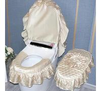 DQZRTUECA Set di coperchio e copriwater con cerniera, fiori in pizzo europeo multicolore(Beige)