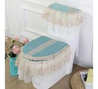 DQZRTUECA Set di copriwater e copriserbatoio con nappe, ricamo in pizzo e motivo floreale multicolore(Pink.light Blue)