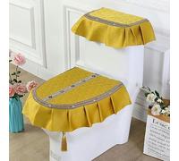 DQZRTUECA Set di copriwater e copriserbatoio con nappe, ricamo in pizzo e motivo floreale multicolore(Yellow)