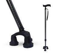 Dr. Aid Bastone da passeggio con treppiede, per uomini e donne, pieghevole, regolabile e pieghevole, resistente bastone da passeggio per anziani, canna nera in fibra di carbonio, supporta 181,4 kg