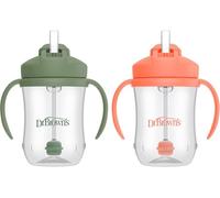 Dr. Brown's Milestones Baby's First Straw Cup Sippy Cup with Straw 6 m+, 270 ml, 2 pz, Coral & Olive Green