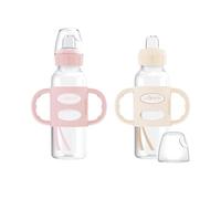 Dr. Brown's Milestones - Biberon con beccuccio di transizione, con manici in silicone, 250 ml, dai 6 mesi in su, colore: rosa chiaro ed ecrù, confezione da 2