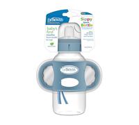 Dr. Brown's Milestones - Borraccia a collo largo con manici in 100% silicone, facile da impugnare, con beccuccio morbido, 270 ml, 6 m+, colore azzurro, confezione da 1, senza BPA
