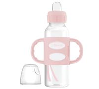 Dr. Brown's Milestones - Borraccia stretta con manici in 100% silicone, facile da impugnare, con beccuccio morbido, 250 ml, senza BPA, rosa chiaro, dai 6 mesi in su