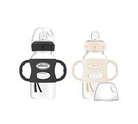 Dr. Brown's Milestones - Borraccia transitoria con manici in silicone, 270 ml, 6 m, colore: nero ed ecru
