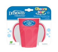 Dr. Brown's Milestones Cheers - Tazza di transizione senza beccuccio con manici per una facile presa e apprendimento senza perdite, rosa, 200 ml, dai 6 mesi in su (i colori possono variare)