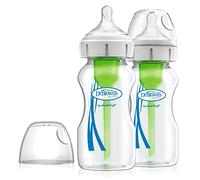 Dr. Brown's Natural Flow Anti-Colic Options+ biberon in vetro a collo largo, 9 oz/270 ml, con tettarella a flusso lento di livello 1, confezione da 2 (l'imballaggio può variare)