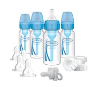 Dr. Brown's Natural Flow Anti-Colic Options+ Narrow Breast to Bottle Pump & Store Feeding Set with Slow Flow Nipples, Baby Travel Caps and 100% Silicone HappyPaci One-Piece Pacifier, Blue