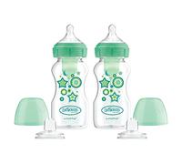 Dr. Brown's Natural Flow Anti-Colic Options+ Wide-Neck Sippy Bottle Starter Kit 9oz/270mL, con capezzolo di flusso medio e 100% silicone Soft Sippy Spout, 2 pezzi, verde, 6 m +