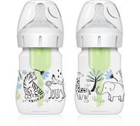 Dr. Brown's Natural Flow Anti-Colic Options+ - Biberon per bambini a collo largo, edizione di design, decorazioni giungla, 150 ml, capezzolo livello 1, confezione da 2, 0 m +