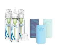 Dr. Brown's Options+ Narrow Bottle in vetro con custodia in silicone Variety Pack 8 Ounce - Glow/Blue/Menta