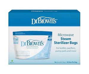 Dr. Brown's Sacchetti sterilizzatori a vapore per microonde, per biberon, ciucci, parti della pompa e accessori, sterilizzatore per biberon da viaggio, 30 usi per sacchetto, 5 pezzi (confezione da 1)