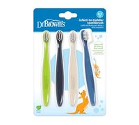 Dr. Brown's Set di spazzolini da denti manuali morbidi e delicati per bambini, verde/blu scuro/ecru/blu, senza BPA, 0-3 anni, confezione da 4