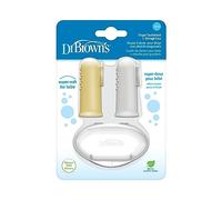 Dr. Brown's Spazzolino da denti in silicone per bambino con custodia da viaggio, 3m+, grigio e giallo, confezione da 2