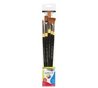 DR Daler-Rowney System3 - Pennello acrilico rigido, setole sintetiche rigide, manico lungo, rotondo, piatto, ventaglio e luminoso, set 501, 5 pennelli assortiti