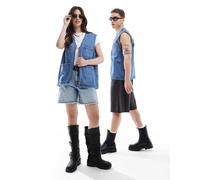 Dr Denim - Denver Worker - Gilet unisex lavaggio stream sku rétro a contrasto con zip-Blu S