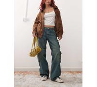Dr Denim - Hill - Jeans a fondo ampio e vita bassa comodi blu verde medio lavaggio stream con tinta e tasche cargo L L32