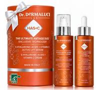 Dr. Dermaluci Lab Cofanetto Regalo Antirughe Donna Uomo Viso BIO 2x100ml | Idea Regalo Natale - Siero e Crema 5 Acidi Ialuronici + Vitamina C - Pelle Secca Disidratata - AIAB, Made in Italy