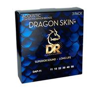 DR Dragon Skin+ - Corde per chitarra acustica in bronzo fosforo, confezione da 3 pezzi, Custom Light 11-50, corde rivestite con suono caldo, lunga durata e suonabilità equilibrata