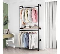 DR.IRON Appendiabiti da parete con tubo industriale, appendiabiti vintage, asta appendiabiti per armadio, lavanderia (nero)