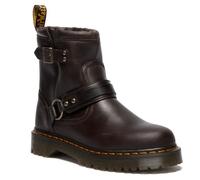 Dr. Martens Stivali in pelle con fibbie e cinghie, nero, suola resistente con cuciture gialle, stile motociclista, marrone, 40 EU