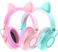 Dr.meter Cuffie Auricolari Bambini, Cuffie Protettive per Bambini 32SNR con Cuffie Antirumore per Bambini Cuffie per Dormire Studiare Fascia per la Testa dei Bambini Regolabile Verde e Rosa