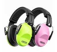 Dr.meter Cuffie protettive per bambini con cuffie antirumore per bambini Cuffie per dormire, studiare, sparare, Fascia per la testa dei bambini regolabile 27NRR（Rosa + verde）
