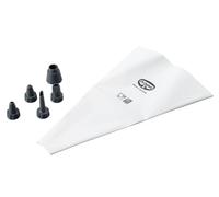 Dr. Oetker Manica per pasticcieri, Manica in cotone resistente agli strappi, resistente alle alte temperature fino a 100°C, include 4 ugelli in plastica intercambiabili, lavabile in lavastoviglie