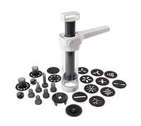 Dr. Oetker Pressa per pasticceria con 12 dischi e 6 beccucci, pressa per biscotti, siringa di alta qualità per decorazioni, pressa per biscotti con grande volume di riempimento (colore: bianco/grigio)