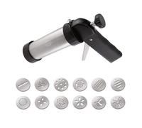 Dr. Oetker Pressa per pasticceria in acciaio inossidabile con 12 dischi sagomati in acciaio inossidabile, siringa da pasticceria, per vari tipi di pasta spritz, grande volume di riempimento, quantità: 1 pezzo