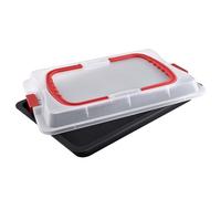 DR OETKER Teglia Multiuso Bake&Go 42x29x4 cm Con Coperchio Ermetico, Per Cuocere Conservare Trasportare Dolci Torte Pizze Pasticcini, Acciaio Antiaderente Di Alta Qualità, Facile Pulizia