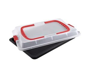 DR OETKER Teglia Multiuso Bake&Go 42x29x4 cm Con Coperchio Ermetico, Per Cuocere Conservare Trasportare Dolci Torte Pizze Pasticcini, Acciaio Antiaderente Di Alta Qualità, Facile Pulizia