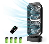 DR.PREPARE Piccolo ventilatore a torre oscillante con telecomando, ventilatore da scrivania alimentato a batteria ricaricabile per camera da letto, inclinazione di 250°, timer 8 ore, 3