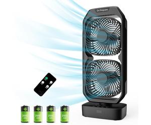 DR.PREPARE Piccolo ventilatore a torre oscillante con telecomando, ventilatore da scrivania alimentato a batteria ricaricabile per camera da letto, inclinazione di 250°, timer 8 ore, 3