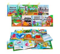 Dr.Rapeti Set di 8 Libri di Stoffa per Bambini, Libri di Stoffa Baby, Libro di Morbida, Educativi Sensoriale in Tessuto Giocattolo, Libro Tattile per Bambini(Inglese)