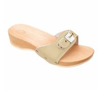DR SCHOLL PESCURA HEEL CIABATTA DONNA IN PELLE E LEGNO DI FAGGIO CON TACCO SABBI