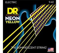 DR String NYE-9 Neon Yellow Set di corde per chitarra elettriche | Effetto UV e luce nera, rivestimento K3, lunga durata, suono chiaro, nucleo esagonale, acciaio placcato argento