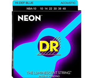 Dr Strings NBA10 10 - 48 Lite set Handmade neon hi-def blu con rivestimento corde per chitarra acustica