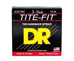 DR Strings Tite-Fit MT-10-3PK - Chitarra elettrica Medium 10-46, set da 3 | nucleo rotondo, avvolgimento a compressione, acciaio nichelato, suono caldo, avvolto a mano negli Stati Uniti