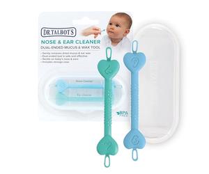 Dr. Talbot Strumenti Pulitori per Naso e Orecchie per Neonati | Scatola da Viaggio Igienica | Morbidi con Doppi Terminali per Rimuovere Facilmente il Muco e la Cera | Confezione da 2 | Verde e Blu