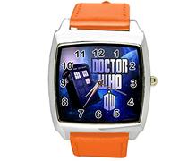 Dr Who orologio al quarzo quadrato sci FI E2 arancione in vera pelle Band