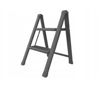 DRABEST - Escabeau Ménager 2 Marches, Marchepied Pliant avec Plateforme, Tabouret en Acier, Stable avec Embouts Antidérapants, Charge Max 150 kg, Noir, SLIM, 5 cm d'Épaisseur Plié