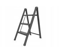 DRABEST - Escabeau Ménager 3 Marches, Marchepied Pliant avec Plateforme, Tabouret en Acier, Stable avec Embouts Antidérapants, Charge Max 150 kg, Noir, SLIM, 5 cm d'Épaisseur Plié