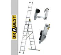 DRABEST - MAX Scala Pieghevole Professionale in Alluminio - 3 x 9 Gradini -5,3 m - Industriale - fino a 150 kg - 3 Sezioni - Per Edilizia - Multiuso - Allungabile - Regolabile - Scaletta