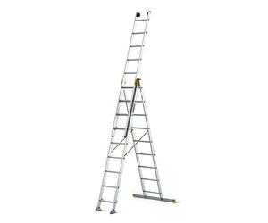DRABEST - MAX Scala Pieghevole Professionale in Alluminio - 3 x 9 Gradini -5,3 m - Industriale - fino a 150 kg - 3 Sezioni - Per Edilizia - Multiuso - Allungabile - Regolabile - Scaletta