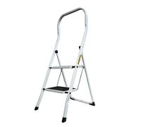 DRABEST Premium Scaletta in Acciaio - Sicura e Stabile - Uso Versatile - per Casa e Ufficio - Portata Scala Domestica 150 Kg - 2 Gradini - 0,47 x 1 x 0,55 m