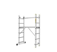 DRABEST PRO Scala 3in1 in Alluminio - Ponteggio, Scala Pieghevole Multiuso con Piattaforma di Lavoro E Gancio Per Secchio - Regolabile in Altezza, Pieghevole - 2x6 Gradini